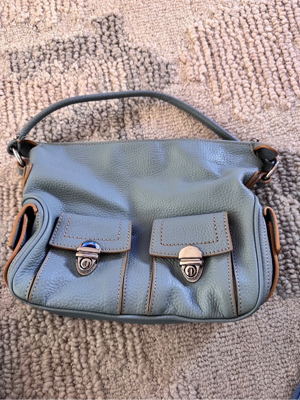 Soft baby blue leather handbag